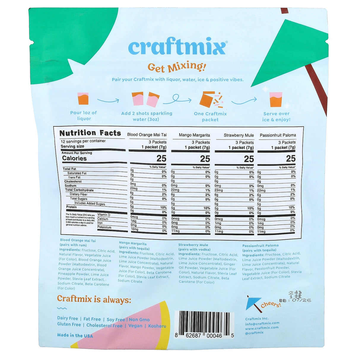 Craftmix, Cocktail Mix Packets, Variety Pack, 12 Packets, 2.96 oz, (84 g)