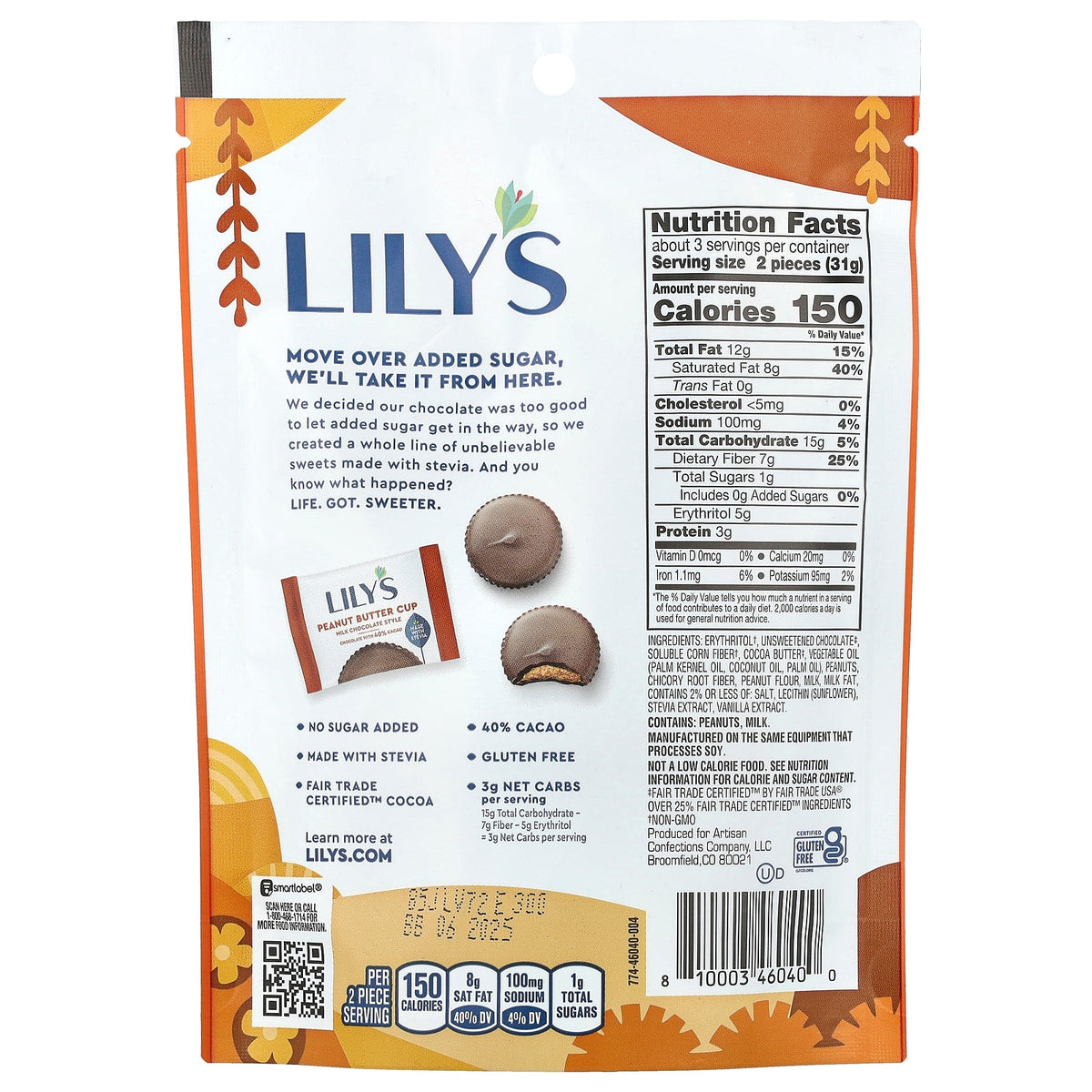 Lily's Sweets, Milk Chocolate Style, Peanut Butter Cups, 3.2 oz (90 g)