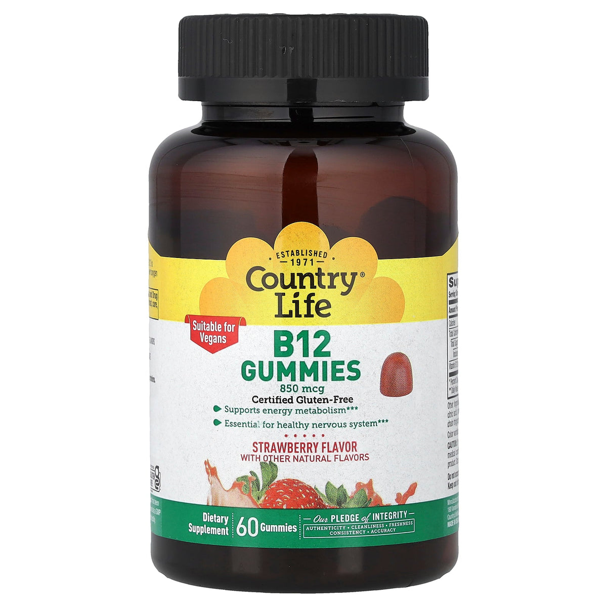 Country Life, B12 Gummies, Strawberry, 850 mcg, 60 Gummies