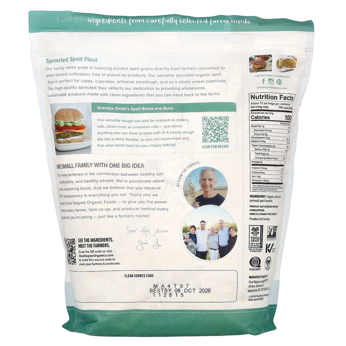 One Degree Organic Foods, Sprouted Spelt Flour, 5 lbs (2.27 kg)