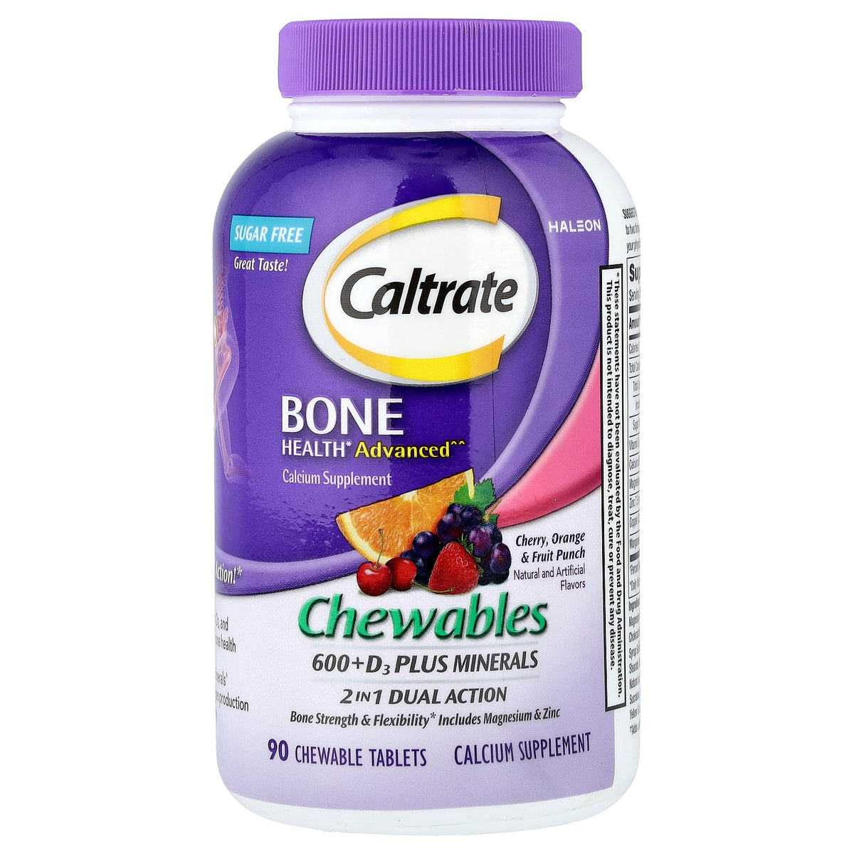 Caltrate, 600+D3 Plus Minerals, Cherry, Orange & Fruit Punch, 90 Chewable Tablets