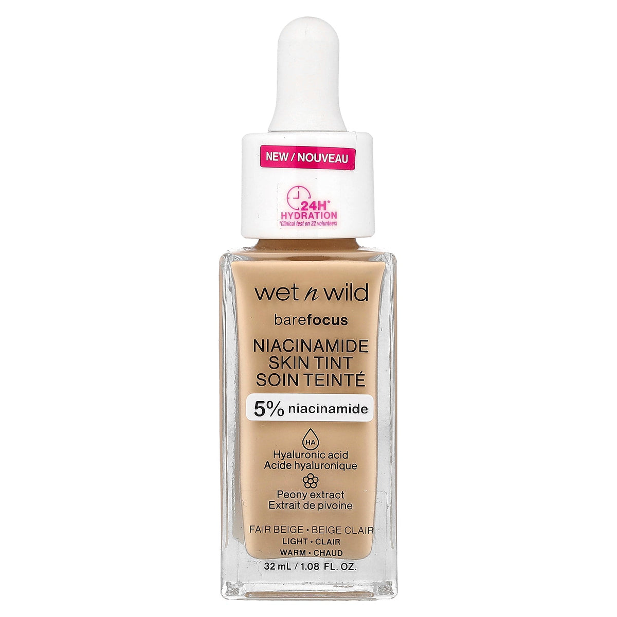 wet n wild, Barefocus, Niacinamide Skin Tint, 1116089 Fair Beige, 1.08 fl oz (32 ml)