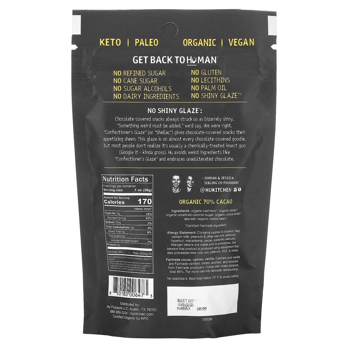 Chocolate-Covered Hunks, Cashews + Vanilla Bean, 4 oz (113 g)