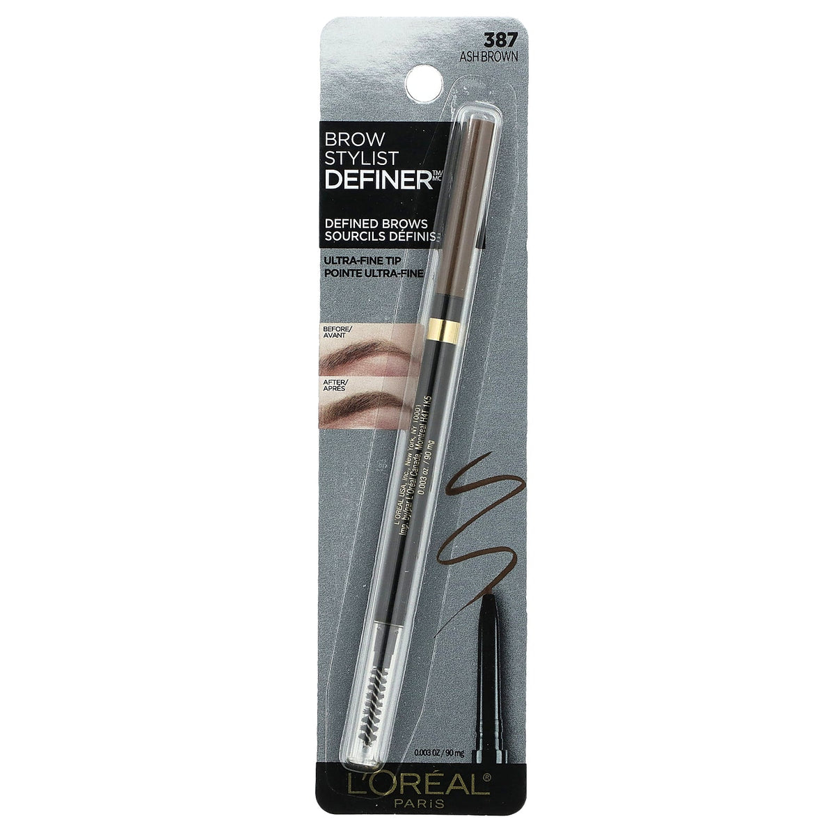 L'Oréal, Brow Stylist Definer, 387 Ash Brown, 0.003 oz (90 mg)