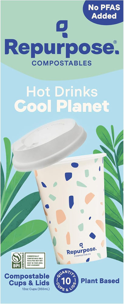 Repurpose, Cups + Lids Compostable Hot + Cold 12 Ounce, Cups, 10 Cups