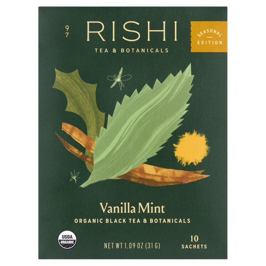 Rishi Tea, Seasonal Edition Tea - Organic Black Tea & Botanicals Vanilla Mint, Sachets, 10 Sachets