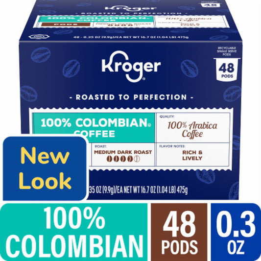 Kroger, 100% Colombian Medium Dark Roast Coffee Pods, 48