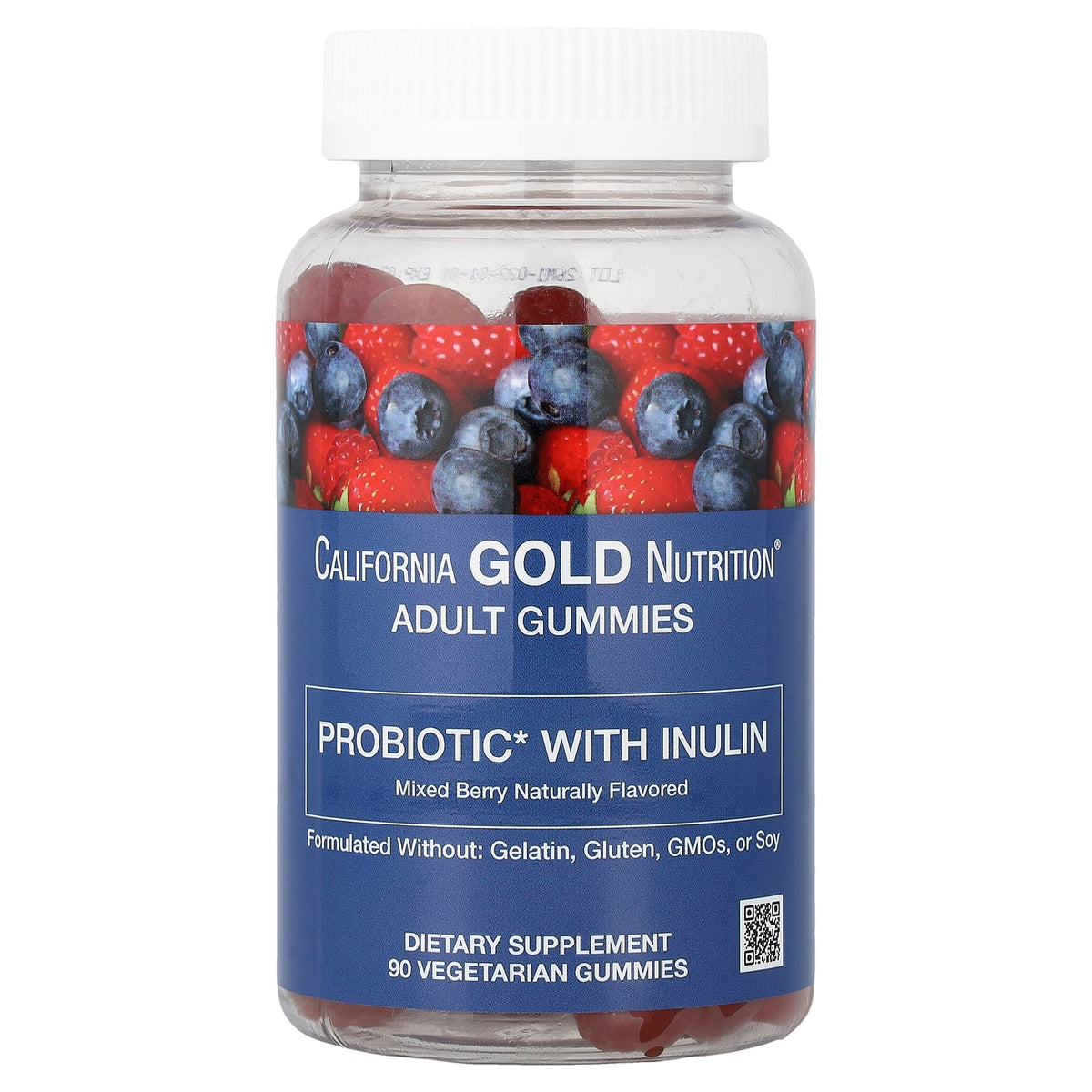 California Gold Nutrition, Probiotic with Inulin Gummies with Vitamin C, Folate, Berry Extract Blend and Organic Inulin, Natural Mixed Berry, 90 Vegetarian Gummies