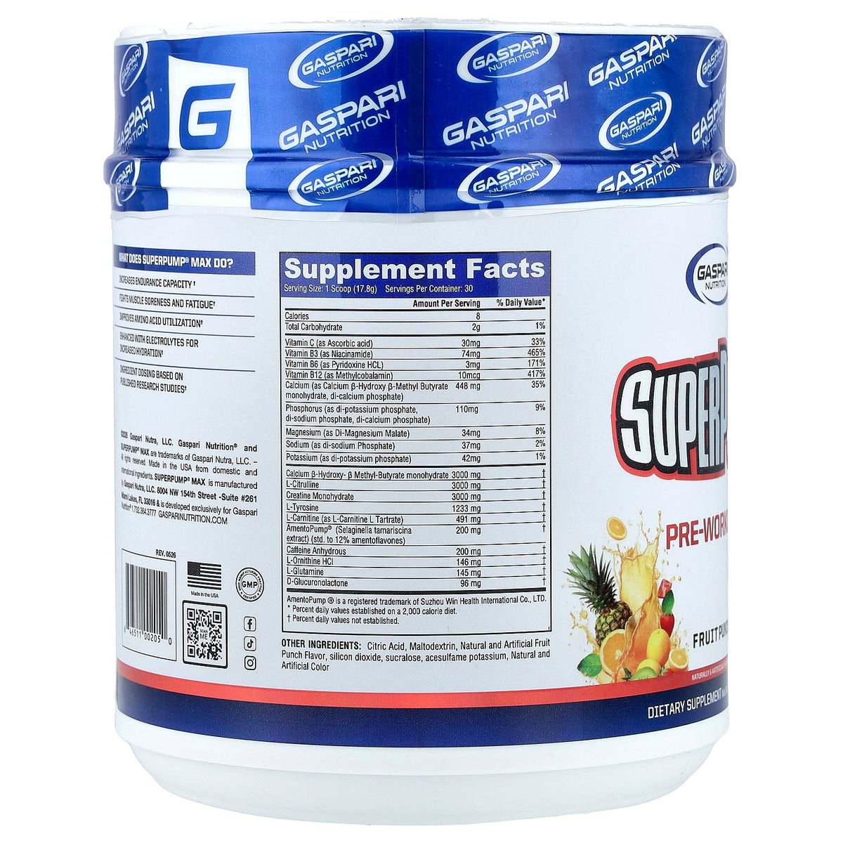 Gaspari Nutrition, SuperPump® Max, Pre-Workout, Fruit Punch, 1.18 lbs (534 g)