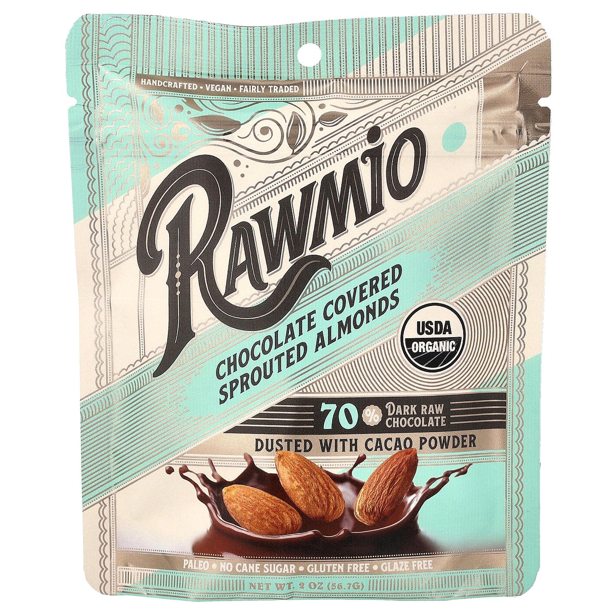 Rawmio, Chocolate Covered Sprouted Almonds, 2 oz (56.7 g)