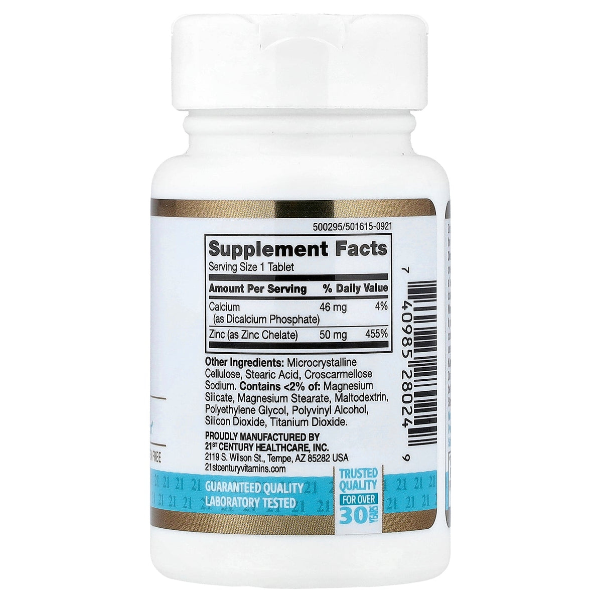 21st Century, Chelated Zinc, 50 mg, 60 Tablets