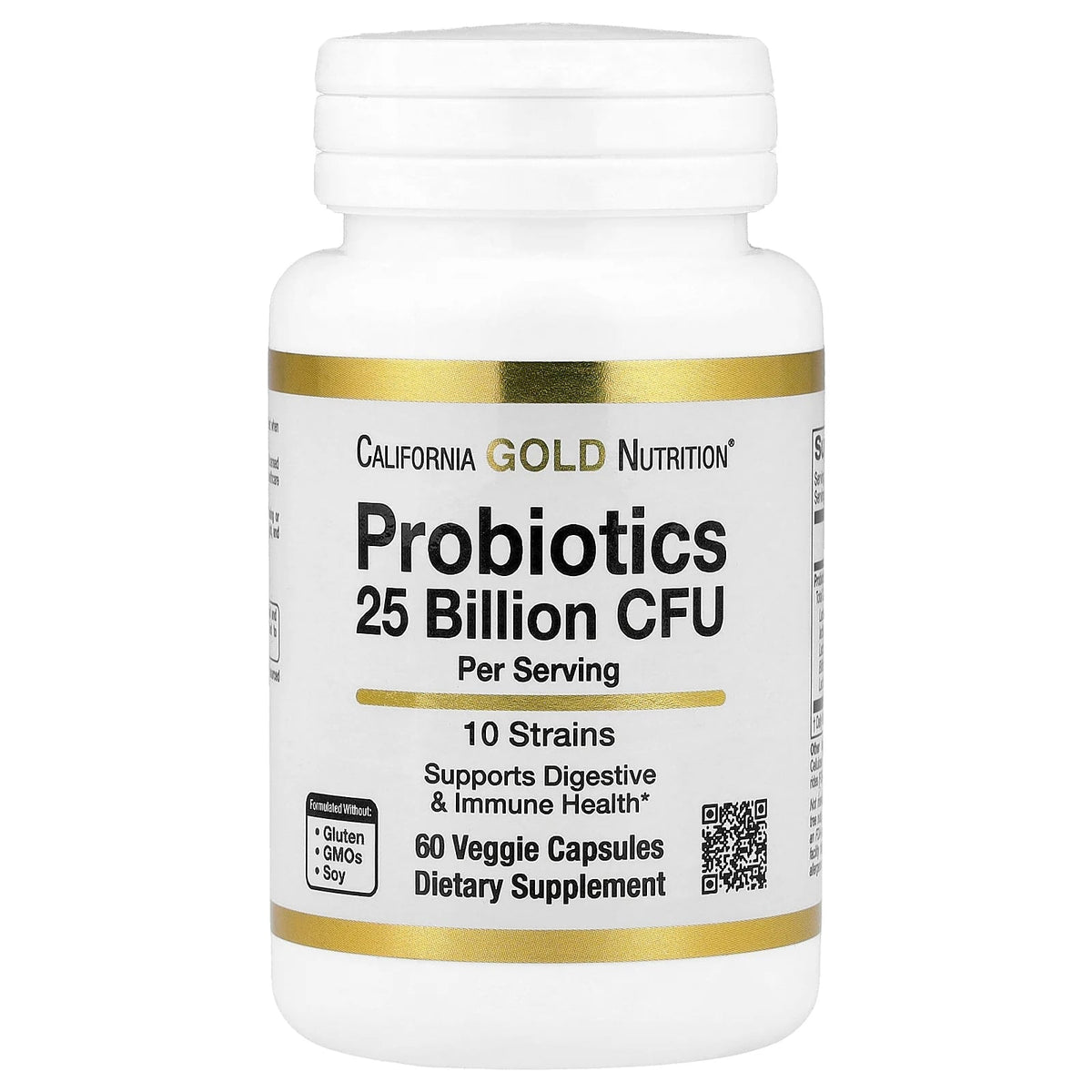 California Gold Nutrition, Probiotics with Lactobacillus acidophilus, Bifidobacterium lactis, Lactobacillus plantarum, and Lactobacillus casei, 10 Strain Blend, 25 Billion CFU, 60 Veggie Capsules