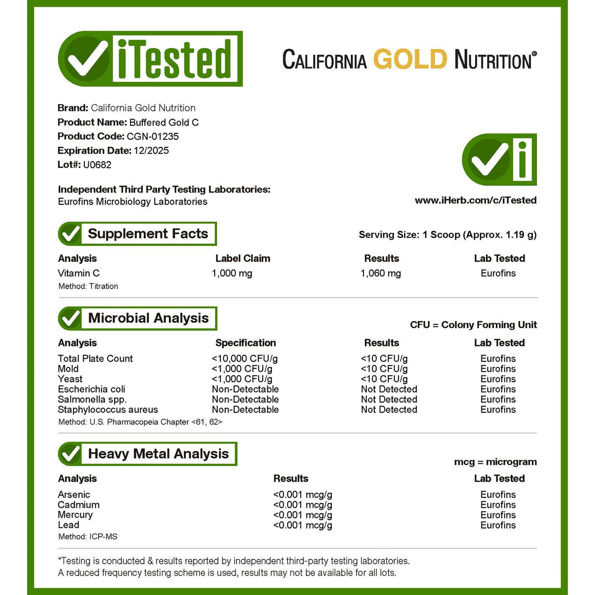 California Gold Nutrition, Buffered Gold C®, Non-Acidic Vitamin C Powder, Sodium Ascorbate, 8.4 oz (238 g)