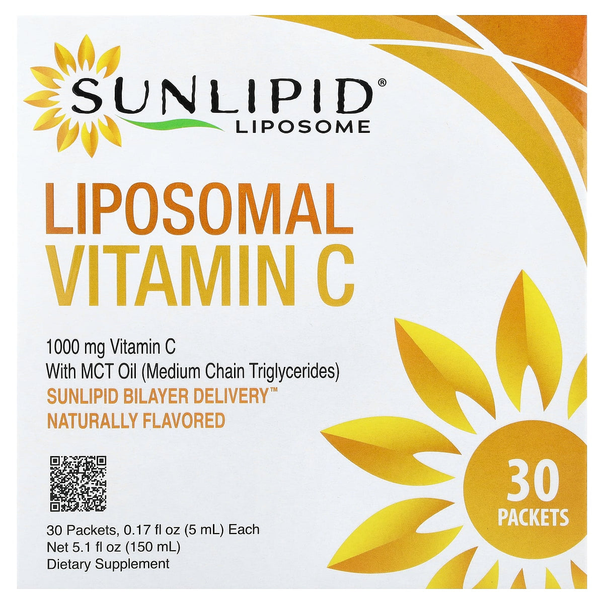 SunLipid, Liposome, Liposomal Vitamin C with MCT Oil, 30 Packets, 0.17 fl oz (5 ml) Each