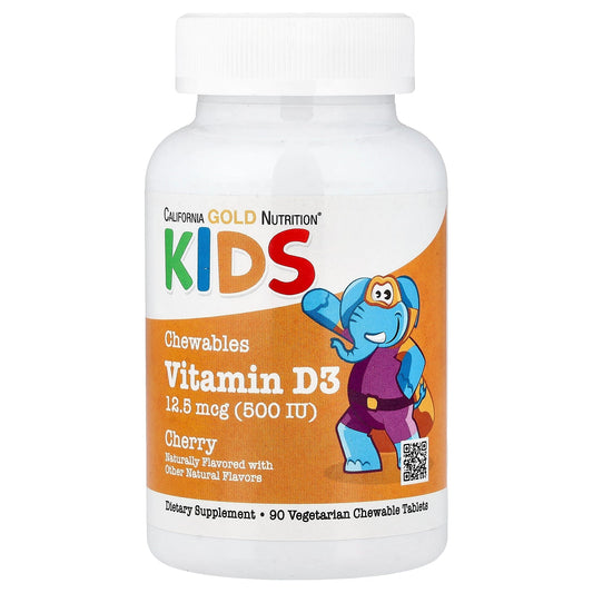 California Gold Nutrition, Kids Chewable Vitamin D3, Natural Cherry, 12.5 mcg (500 IU), 90 Vegetarian Tablets
