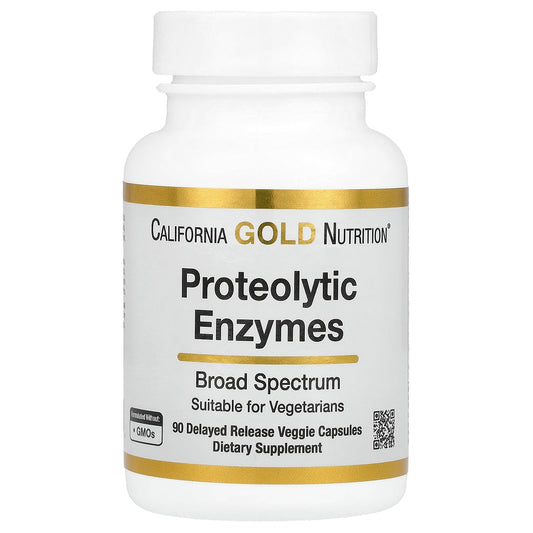 California Gold Nutrition, Proteolytic Enzymes with Fruit Derived Enzyme Blend, Rutin, Pancreatin Alternative Blend and Serratiopeptidase, 90 Delayed Release Veggie Capsules