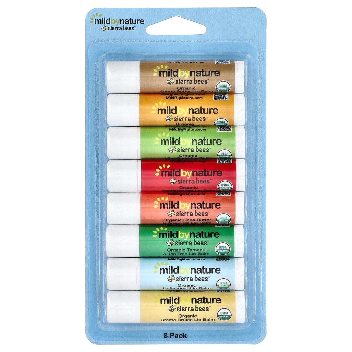 Mild By Nature, Sierra Bees™, Organic Lip Balms Combo Pack, 8 Pack, 0.15 oz (4.25 g) Each