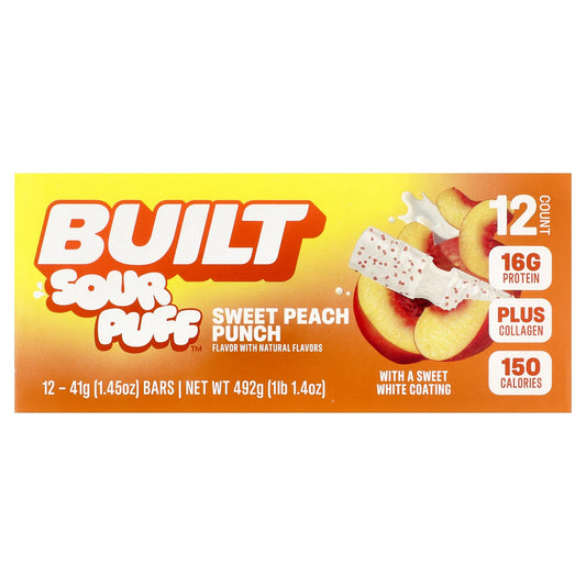 Built, Sour Puff™, Protein Bars, Sweet Peach Punch, 12 Bars, 1.45 oz (41 g) Each