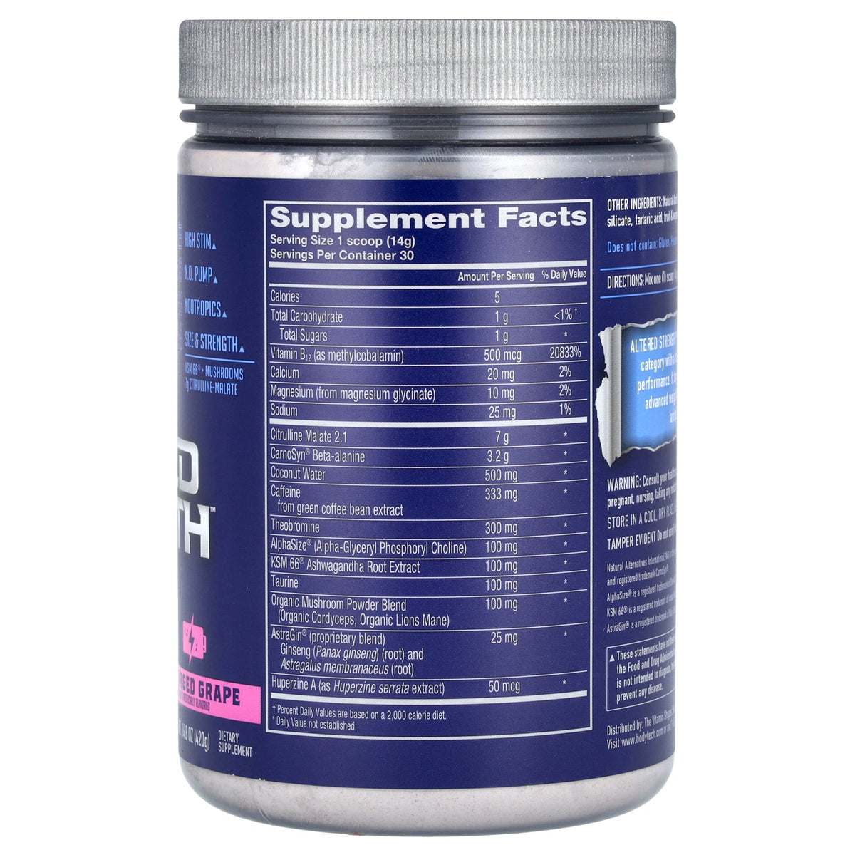 BodyTech, Elite, Altered Strength Pre-Workout, Charged Grape, 14.8 oz (420 g)