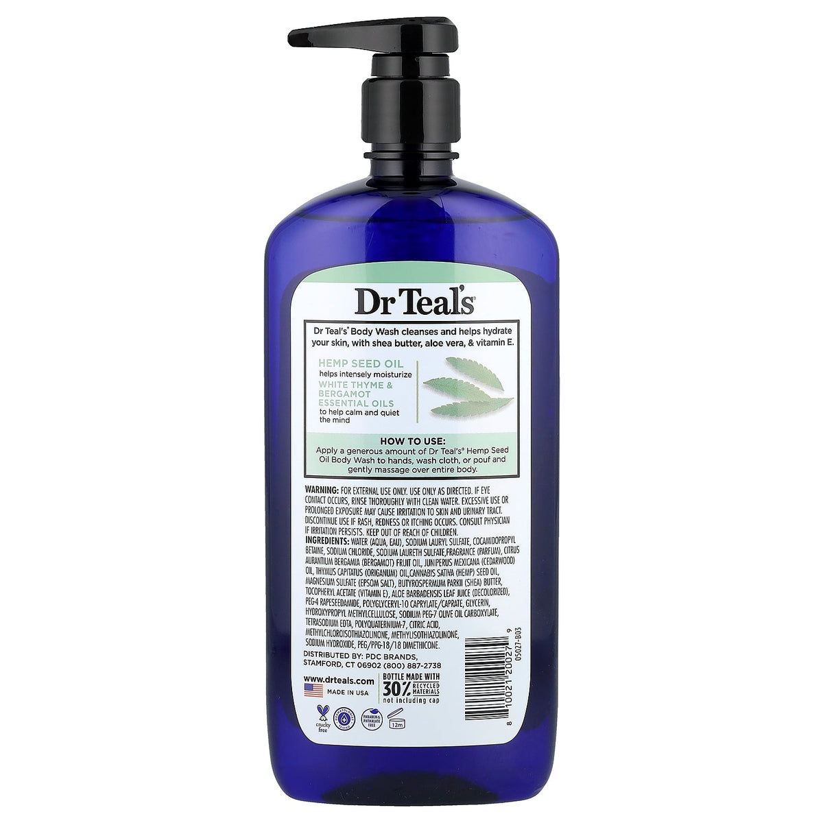 Dr. Teal's, Body Wash With Pure Epsom Salt, Cannabis Sativa Hemp Seed Oil, 24 fl oz (710 ml)