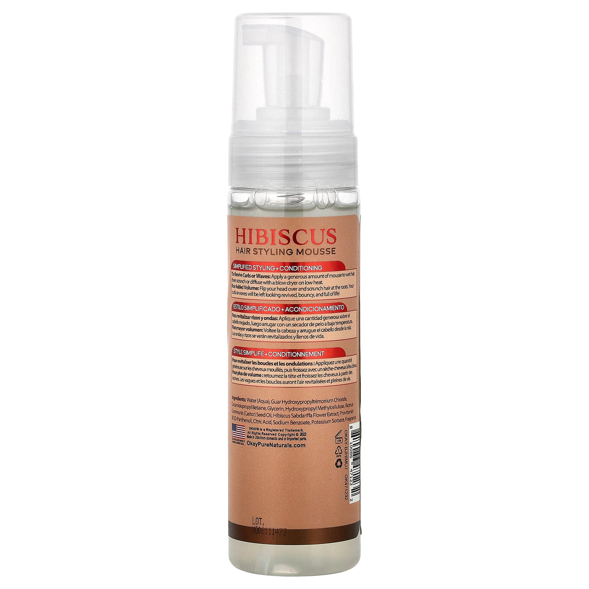 Okay Pure Naturals, Black Jamaican Castor Oil®, Hair Styling Mousse, Flexible Hold, For Dry & Damaged Curls, Hibiscus, 7.5 oz (221 ml)