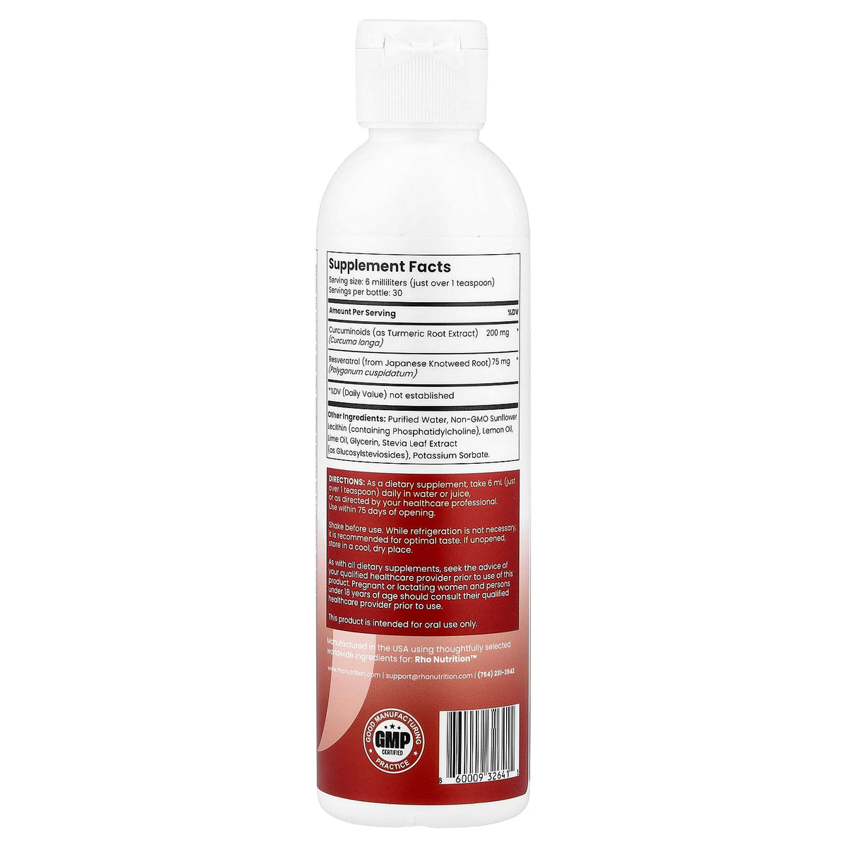 Rho Nutrition, Liposomal Curcumin + Resveratrol, 6 fl oz (180 ml)