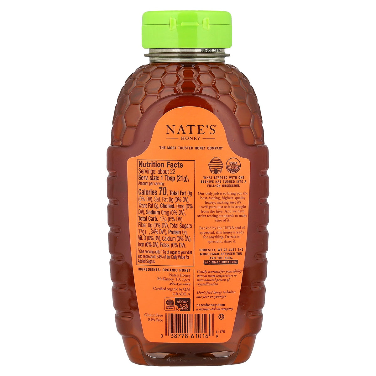 Nate's Honey, 100% Pure Organic Honey, Raw & Unfiltered, 16 oz (454 g)