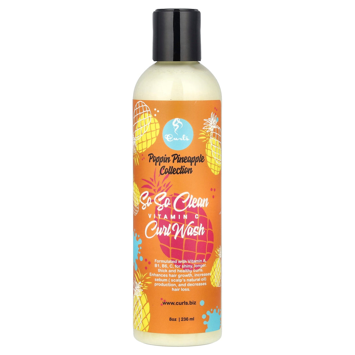 Curls, Poppin Pineapple Collection, So So Clean, Curl Wash with  Vitamin C, 8 oz (236 ml)