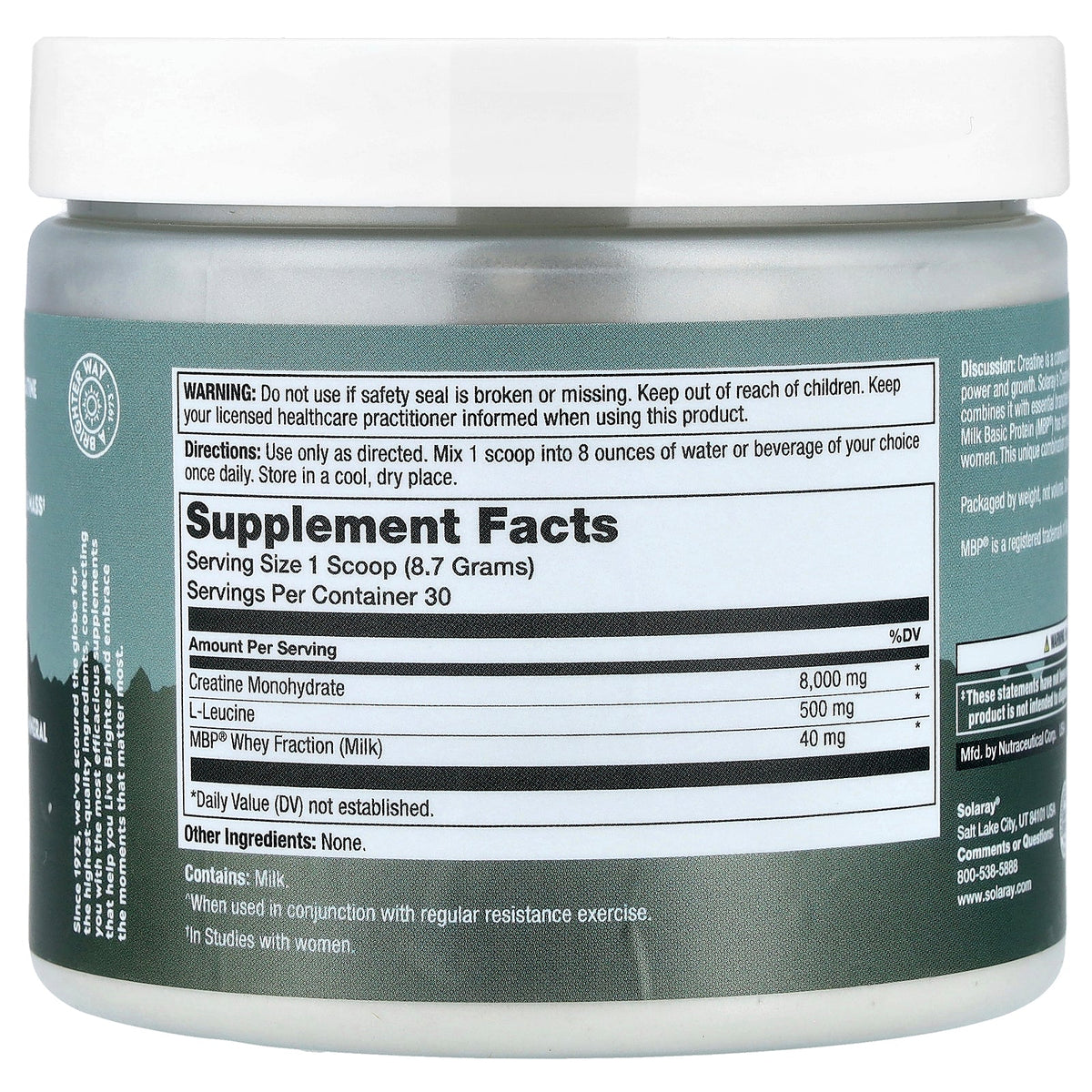 Solaray, Unlimit, Creatine + MBP® Powder, Unflavored, 9.21 oz (261 g)