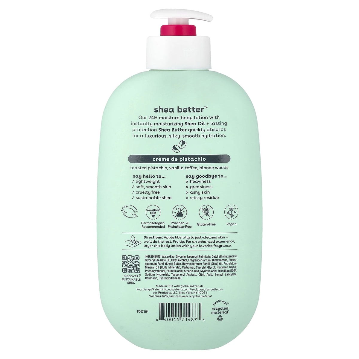 EOS, Shea Better™, 24H Moisture Body Lotion, Creme De Pistachio, 16 fl oz (473 ml)