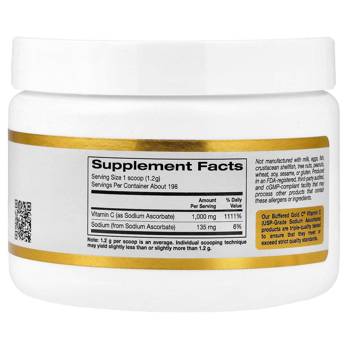 California Gold Nutrition, Buffered Gold C®, Non-Acidic Vitamin C Powder, Sodium Ascorbate, 8.4 oz (238 g)