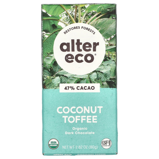 Alter Eco, Organic Dark Chocolate Bar, Coconut Toffee, 47% Cacao, 2.82 oz (80 g)