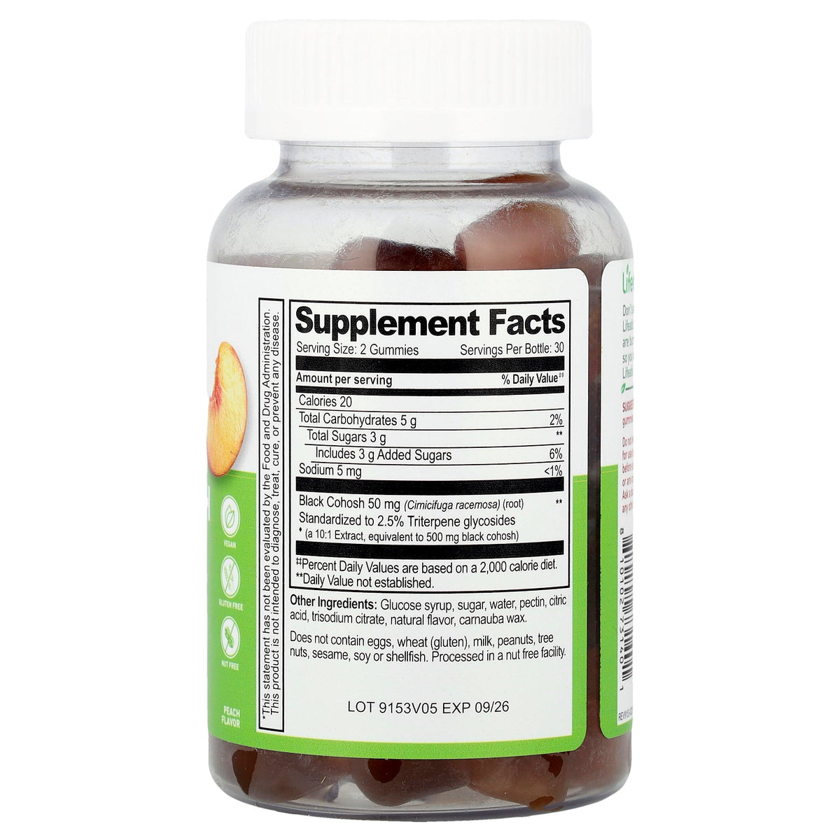 Lifeable, Black Cohosh Root Gummies, Peach, 60 Gummies (25 mg per Gummy)
