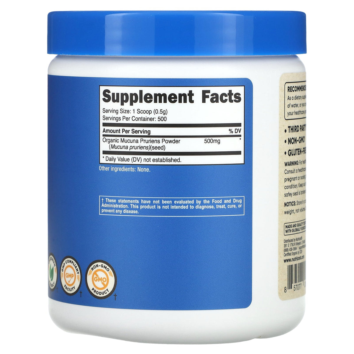 Nutricost, 100% Organic Mucuna Pruriens, Unflavored, 8.8 oz (250 g)