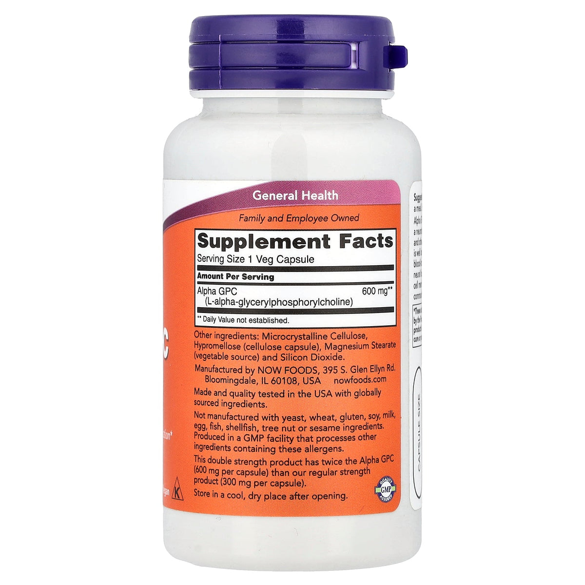 NOW Foods, Alpha GPC, 600 mg, 60 Veg Capsules
