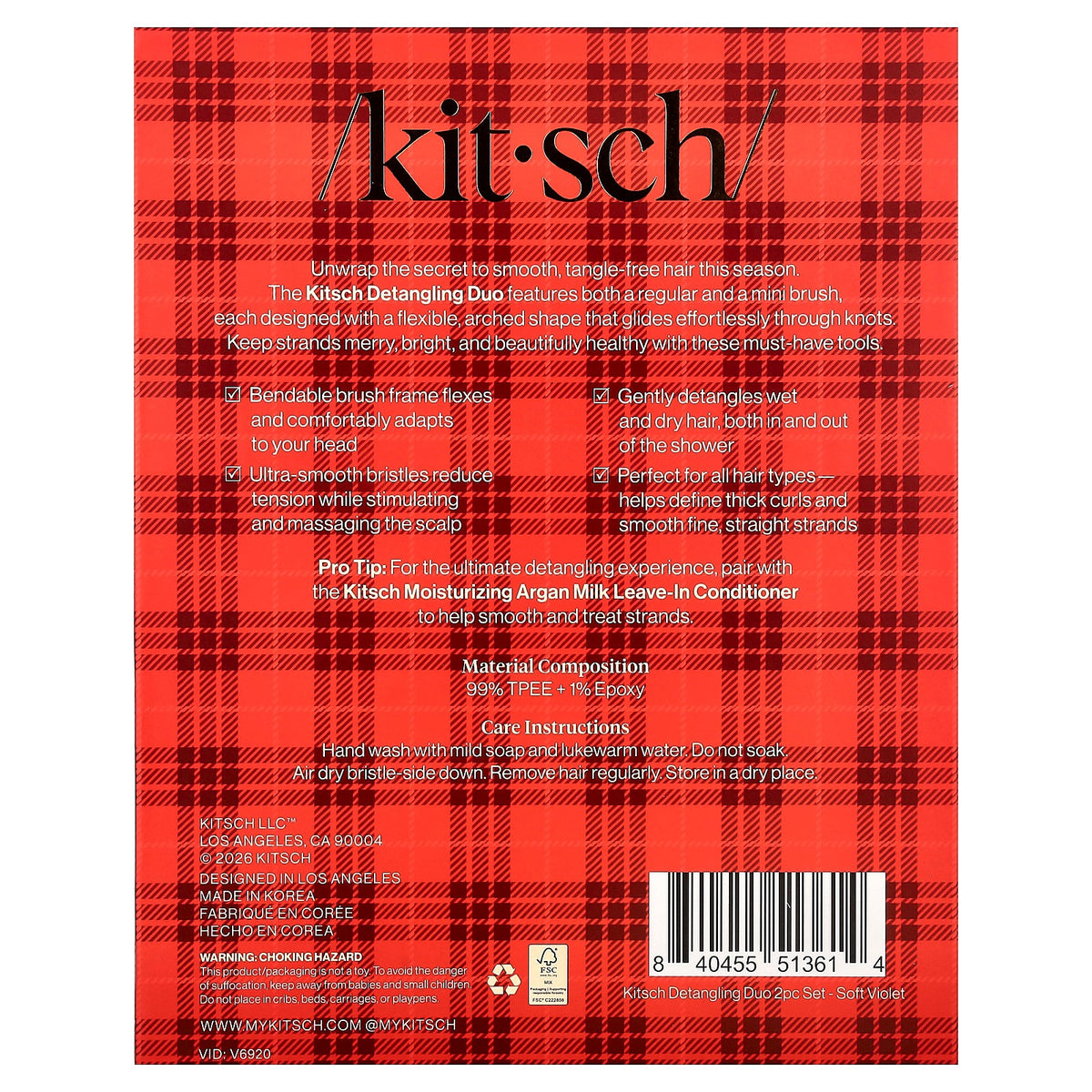 Kitsch, Detangling Duo Brushes, Soft Violet, 2 Brushes
