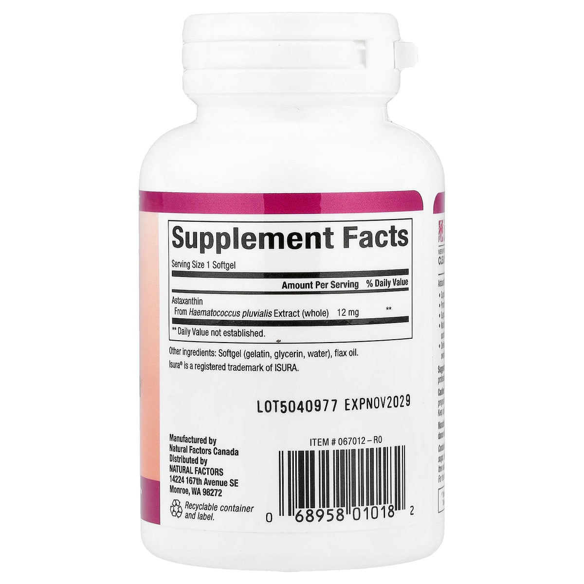 Natural Factors, Natural Astaxanthin, 12 mg, 60 Softgels