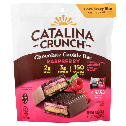 Catalina Crunch, Chocolate Cookie Bar, Raspberry , 4 Bars, 1.16 oz (33 g) Each