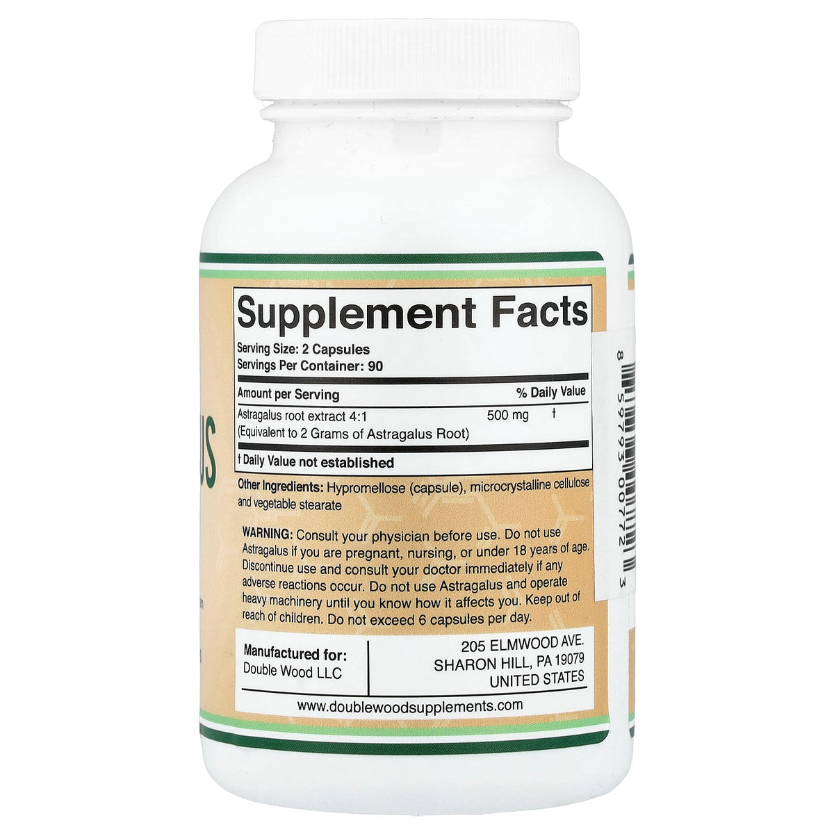 Double Wood Supplements, Astragalus, 180 Veggie Capsules (250 mg per Capsule)