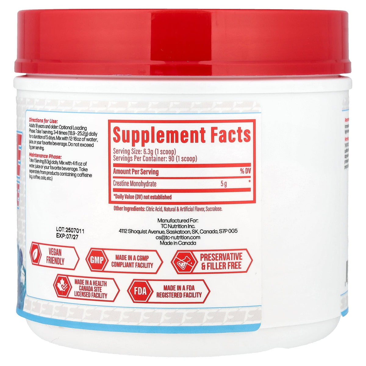TC Nutrition, Creatine Monohydrate, Blue Slushie, 90 Servings, 20 oz (567 g)
