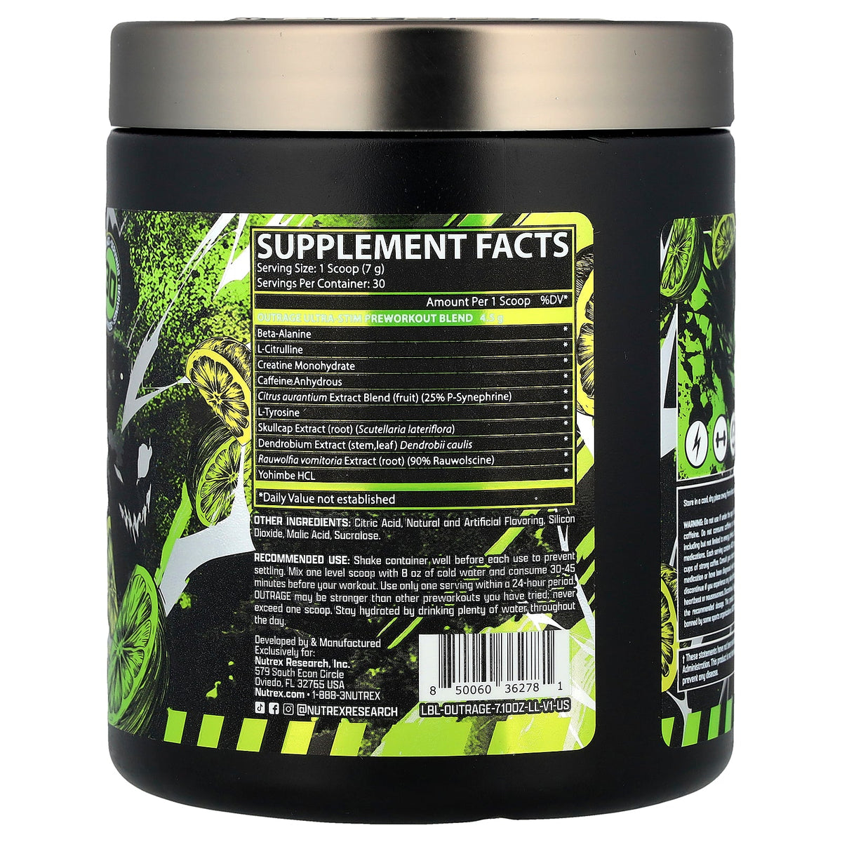 Nutrex Research, Outrage, Ultra Stim Pre Workout, Lemon Lime, 7.1 oz (201.18 g)