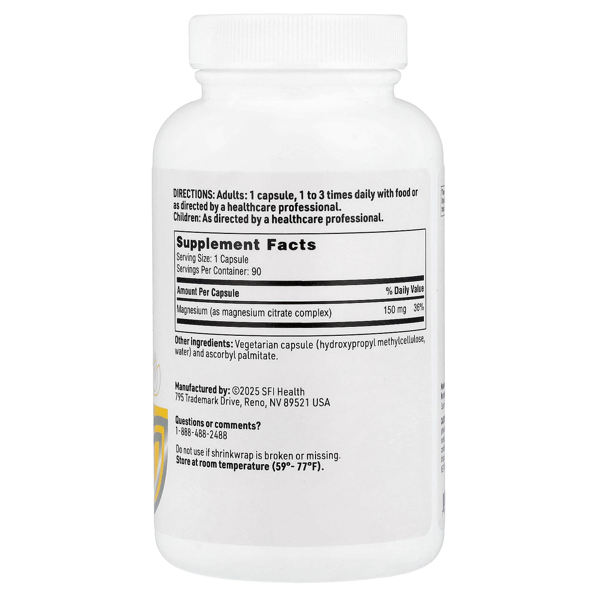 SFI Health, Magnesium Citrate, 90 Capsules (150 mg per Capsule)