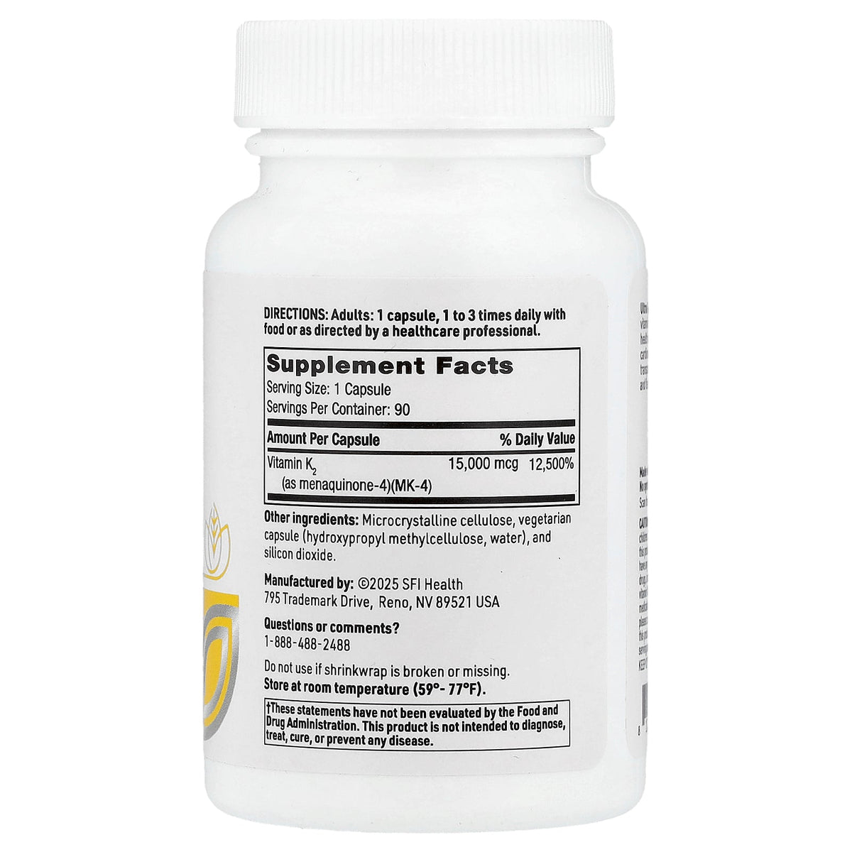 SFI Health, Ultra K2 Menaquinone-4, 90 Capsules (15,000 mcg per Capsule)