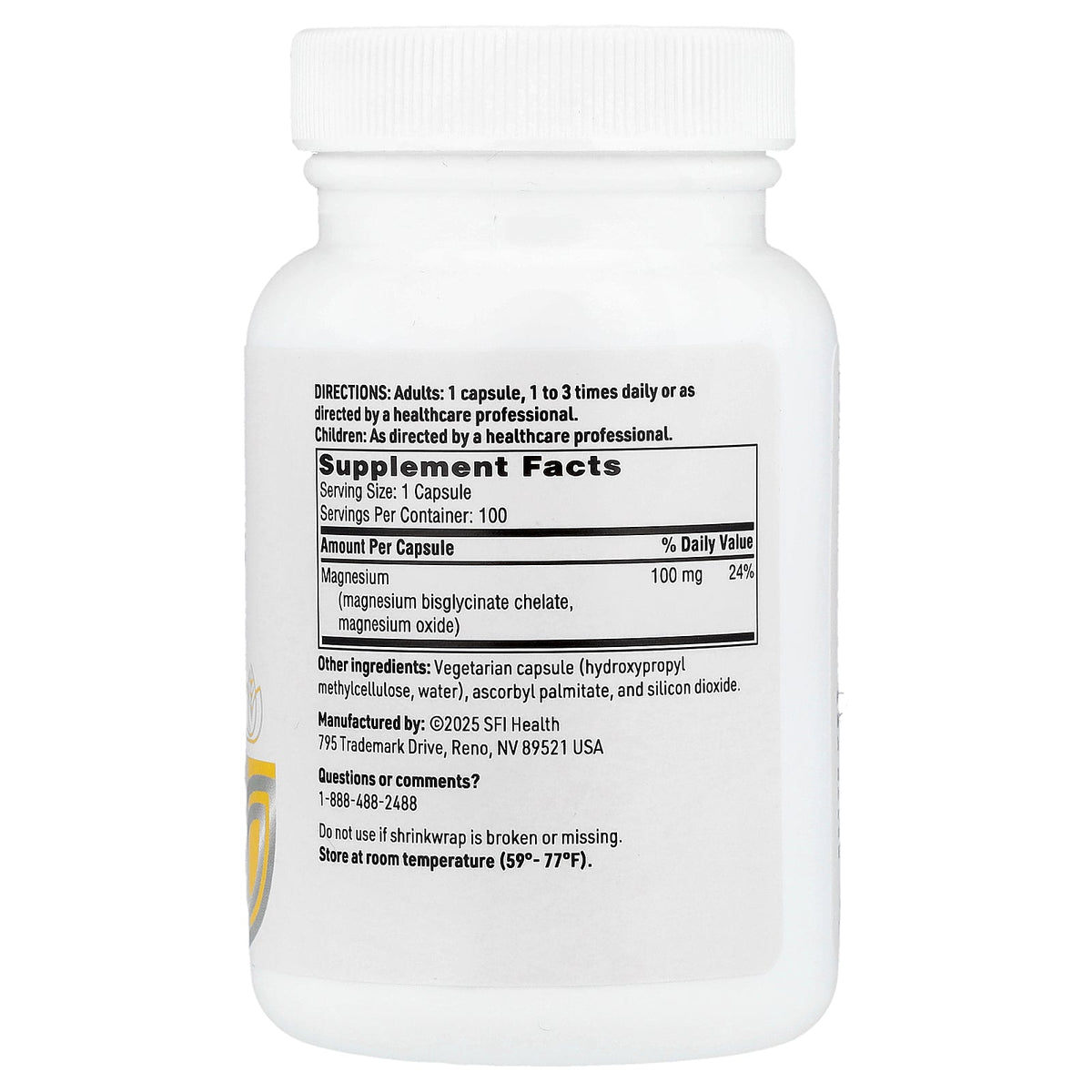 SFI Health, Magnesium Glycinate Complex, 100 Capsules (100 mg per Capsule)