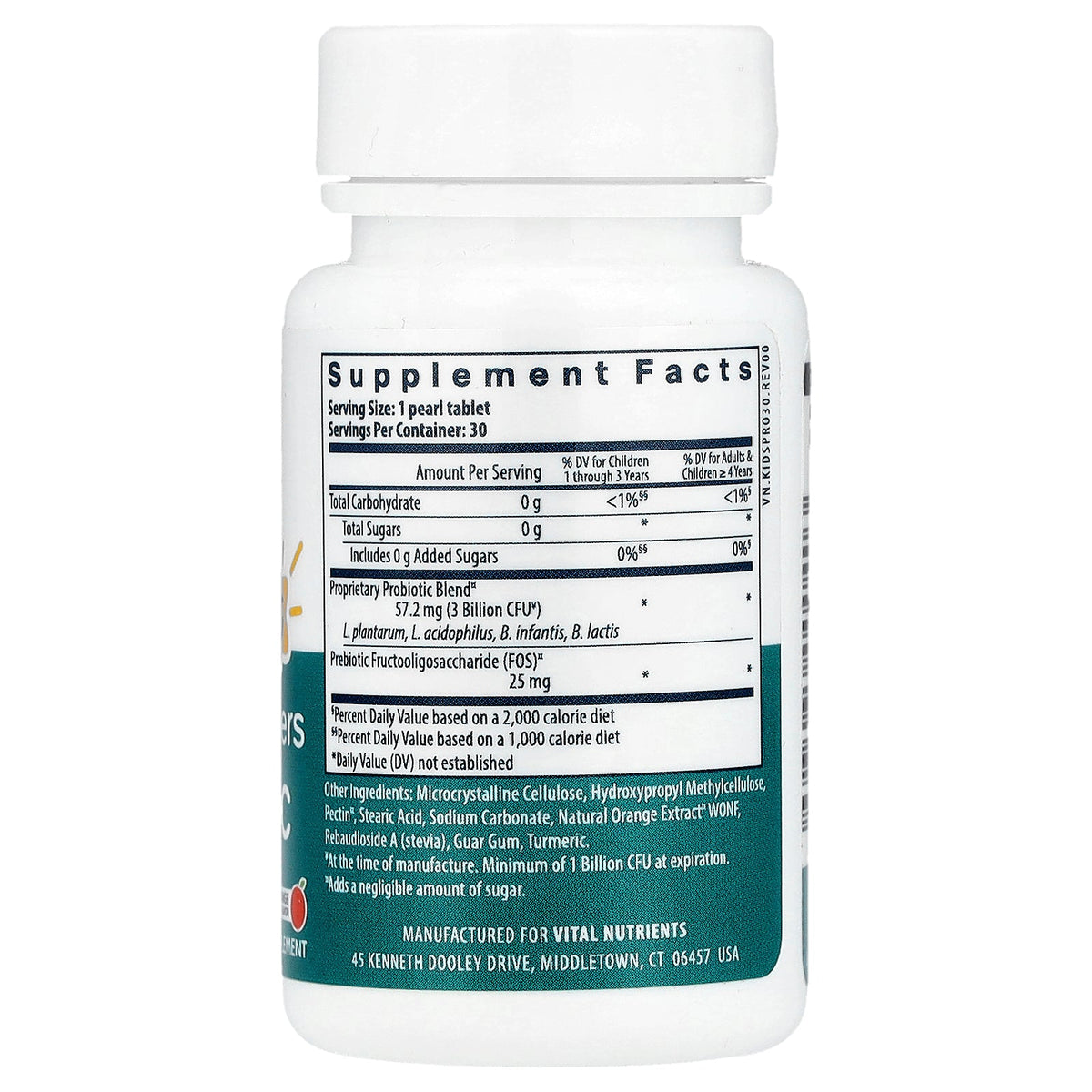 Vital Nutrients, Kids, Tummy Troopers Probiotic, Orange, 30 Pearl Tablets