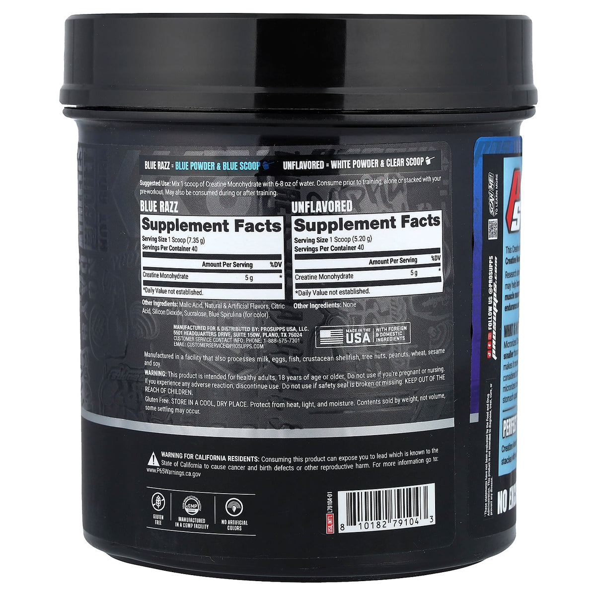 ProSupps, Creatine Monohydrate, Blue Razz & Unflavored, 1 lb 1.7 oz (502 g)