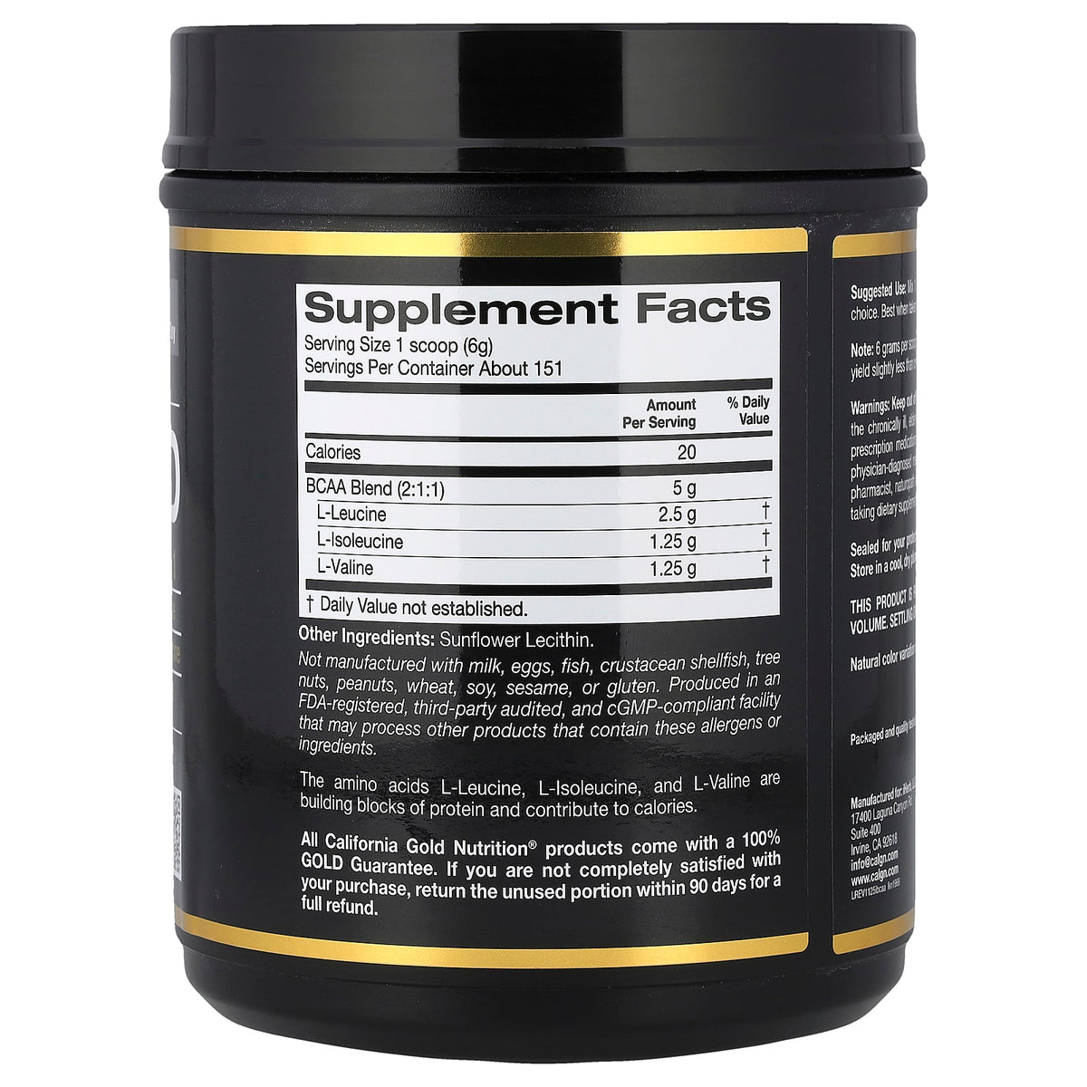California Gold Nutrition, Instantized BCAA Powder with L-Leucine, L-Isoleucine, and L-Valine, Unflavored, 2 lb (907 g)