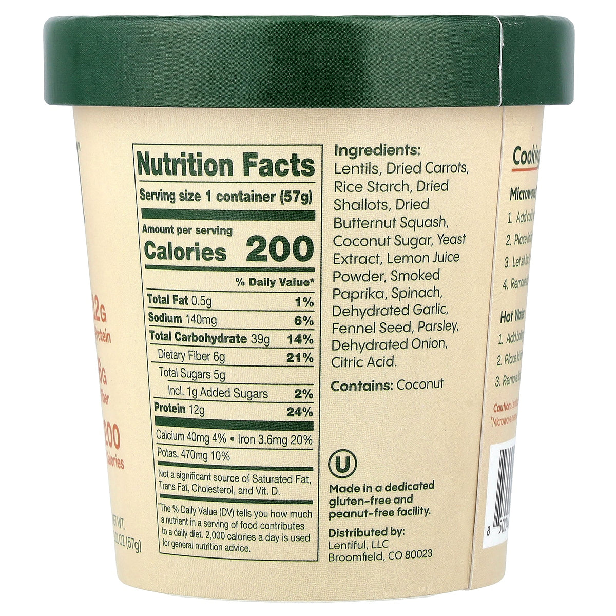 Lentiful, Instant Lentils, Low Sodium, Vegetable Harvest, 2.01 oz (57 g)