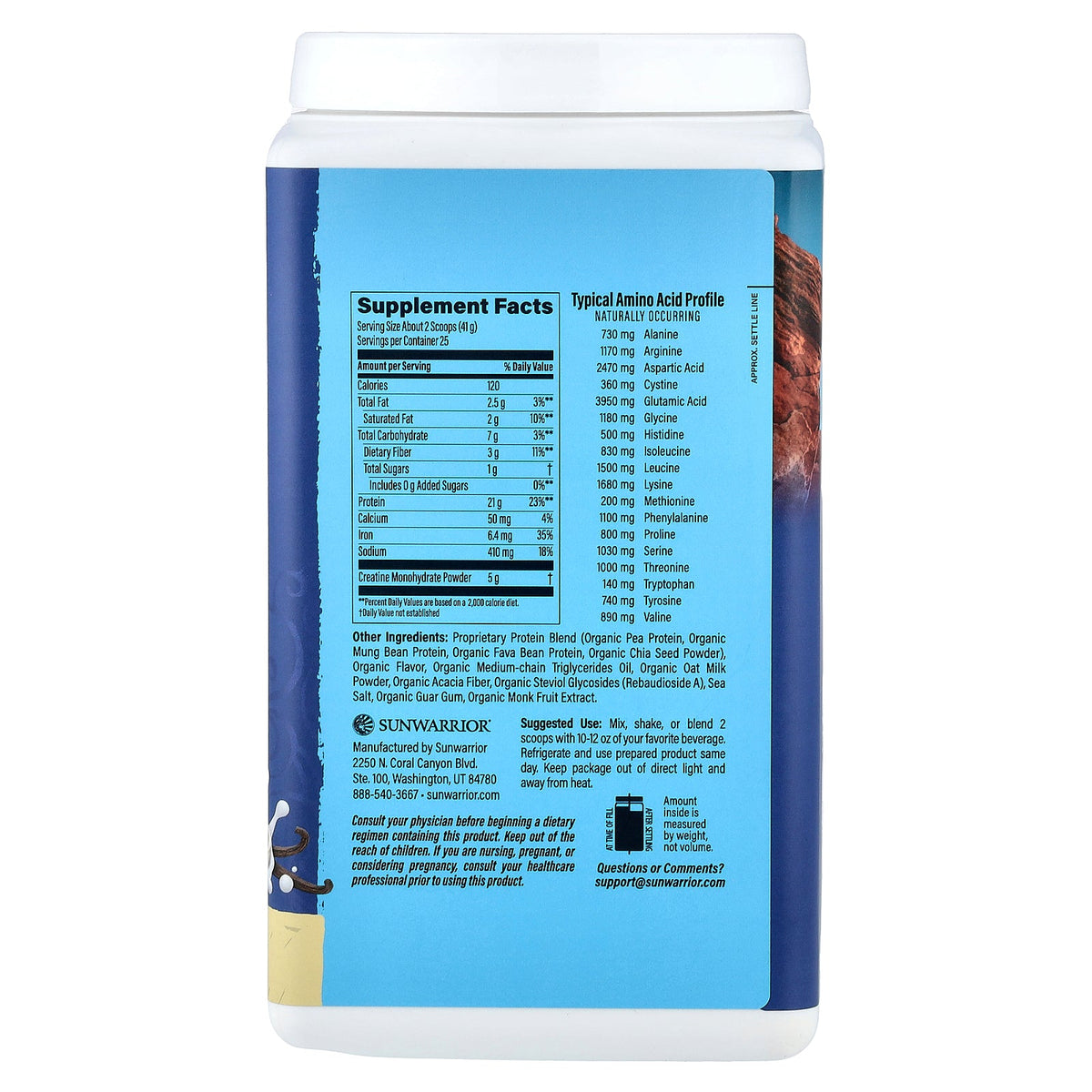 Sunwarrior, Protein + Creatine, Vanilla, 2.23 lb (1.013 kg)