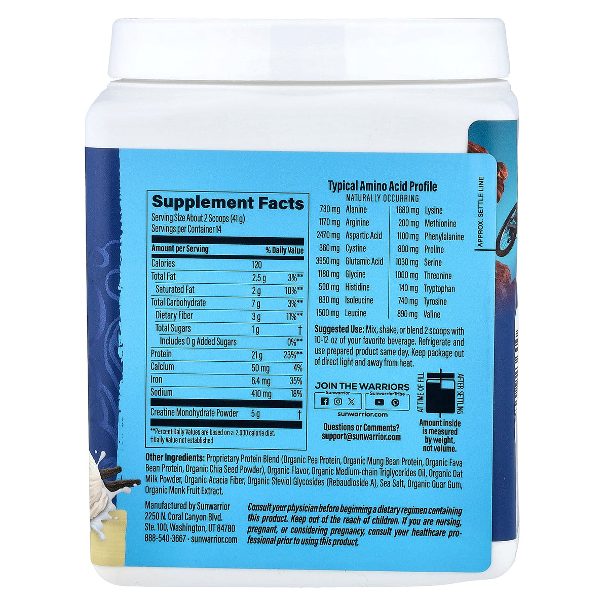 Sunwarrior, Protein + Creatine, Vanilla, 1.25 lb (567 g)